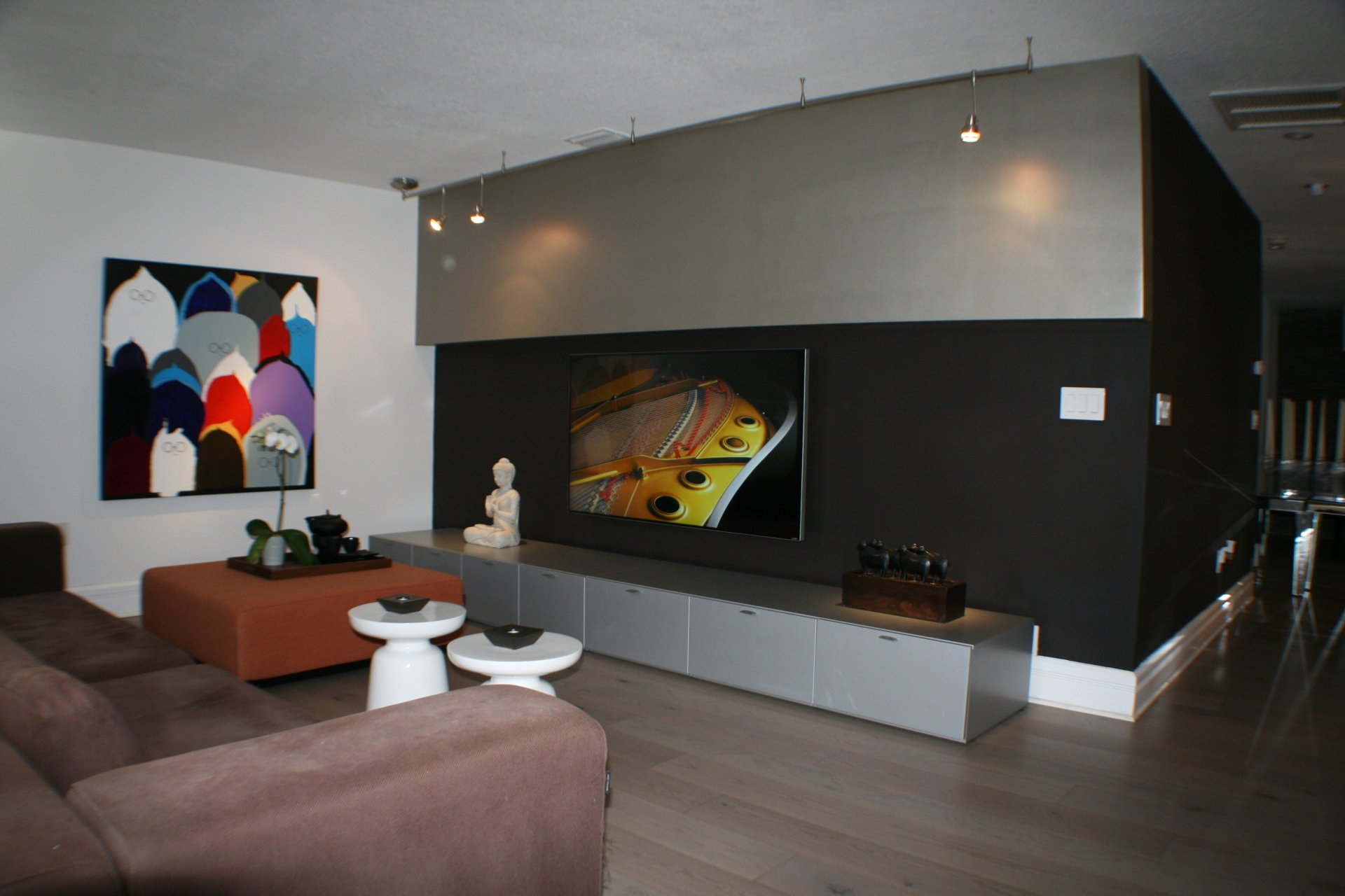 Invisible speaker installation in a modern living room
